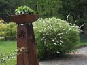 Rostige Skulptur mit Blume